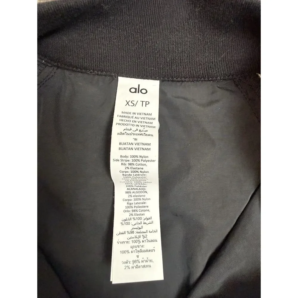 Alo Yoga Racetrack Shrug Black White Crop Jacket Zip Long Sleeve Sz XS